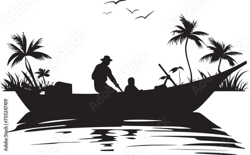 Coastal Conqueror Fisherman on Small Boat Vector Logo Design Tide Tamer Small Boat Fisherman Emblem in Vector