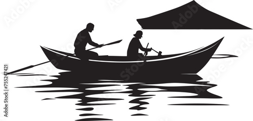 Tide Tamer Small Boat Fisherman Emblem in Vector Seafaring Silhouette Vector Logo Design with Fisherman on Small Boat
