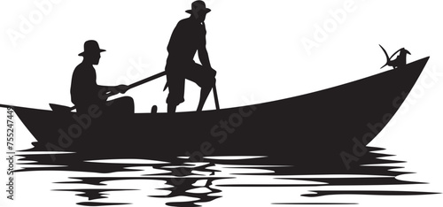 Winged Voyager Fisherman on Small Boat Vector Logo Design Aqua Adventure Small Boat Fisherman Emblem in Vector