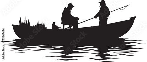 Coastal Conqueror Fisherman on Small Boat Vector Logo Design Tide Tamer Small Boat Fisherman Emblem in Vector
