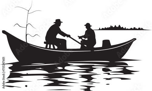 Coastal Conqueror Vector Logo Design with Fisherman on Small Boat Tide Tamer Small Boat Fisherman Emblem in Vector