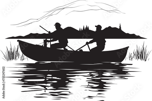 Tide Tamer Small Boat Fisherman Emblem in Vector Seafaring Silhouette Fisherman on Small Boat Vector Icon