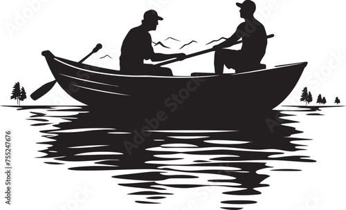 Maritime Maneuver Vector Logo with Small Boat Riverside Revel Fisherman on Small Boat Icon