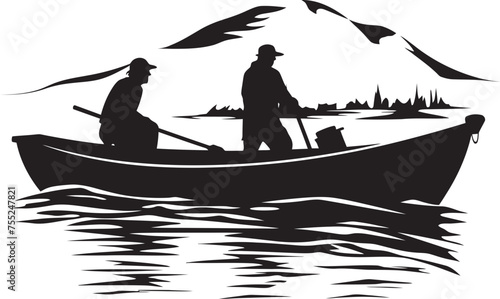 Tide Tamer Fisherman on Small Boat Emblem Stream Strider Vector Logo with Small Boat