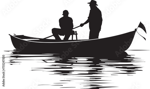 Shoreline Sentinel Vector Logo with Small Boat Waterside Wanderer Fisherman on Small Boat Icon