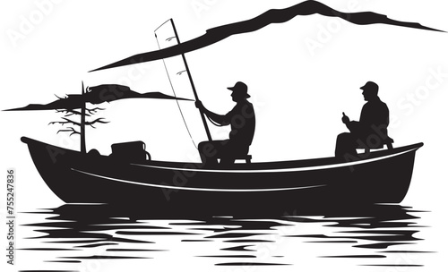 Fishing Frontier Fisherman on Small Boat Icon Maritime Mark Small Boat Vector Logo Design