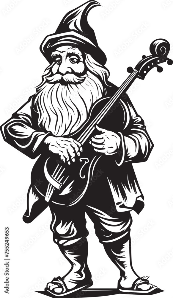 Fototapeta premium Magical Musings Gnome Playing Violin Emblem Design Sylvan Symphony Vector Logo of Gnome with Violin