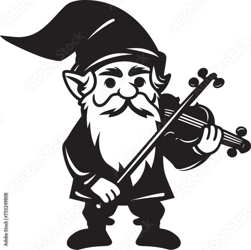 Enchanted Symphony Gnome with Violin Vector Design Melodic Minstrel Gnome Playing Violin Logo Icon