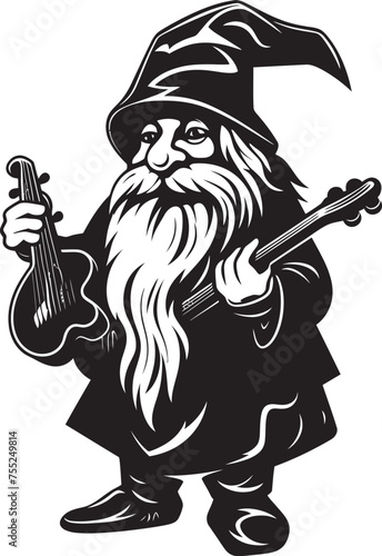 Melodic Minstrel Gnome Playing Violin Logo Icon Whispering Woods Vector Gnome and Violin Emblem