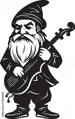 Fairy Tale Symphony Vector Gnome and Violin Emblem Melodic Minstrel Gnome Playing Violin Logo Icon