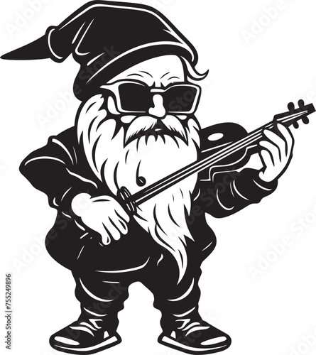 Magical Symphony Gnome Playing Violin Logo Design Sylvan Sonata Gnome with Violin Vector Emblem