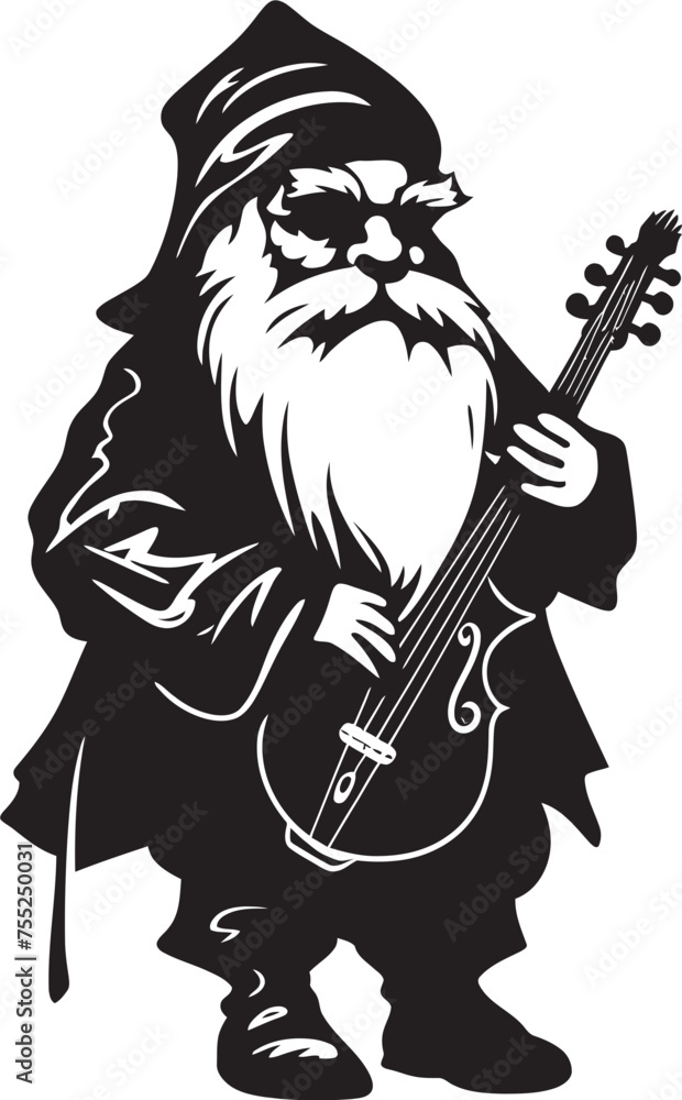 Fototapeta premium Fairy Tale Symphony Vector Gnome and Violin Emblem Melodic Minstrel Gnome Playing Violin Logo Icon