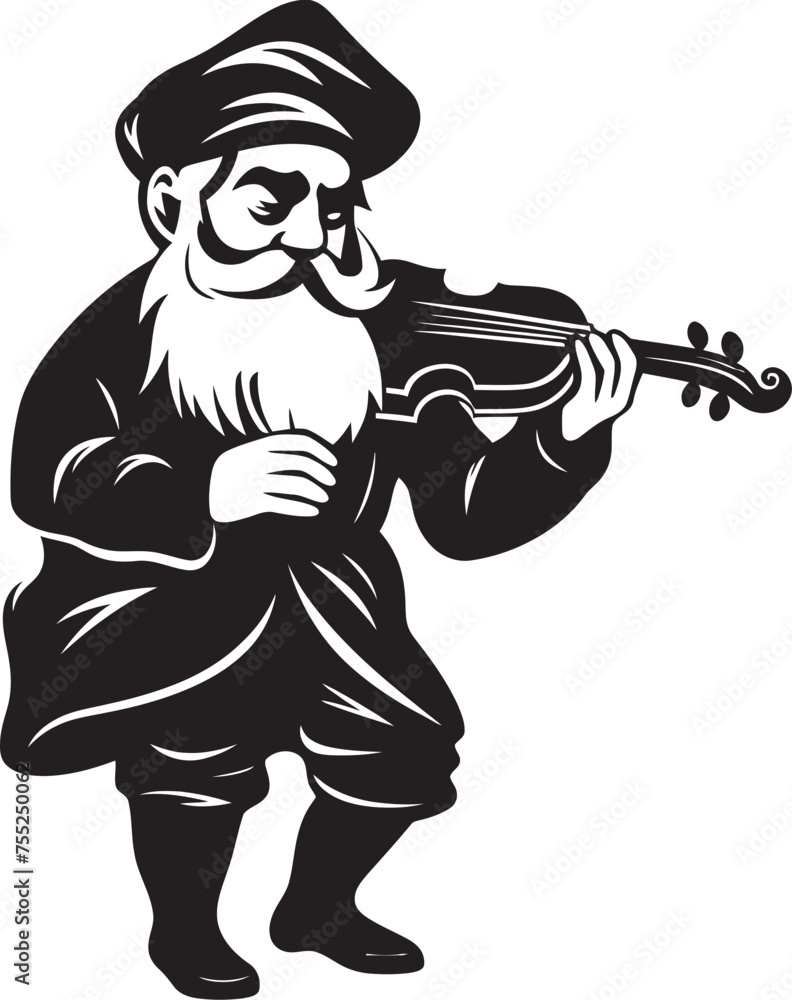 Naklejka premium Magical Symphony Gnome Playing Violin Logo Design Sylvan Sonata Gnome with Violin Vector Emblem