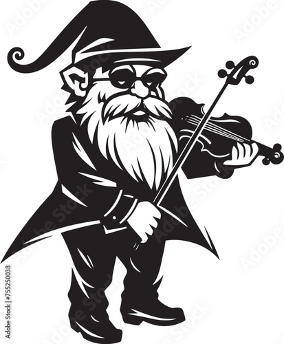Sylvan Sonata Gnome with Violin Vector Emblem Fantasy Fiddler Gnome Playing Violin Icon in Vector