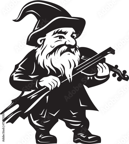 Magical Symphony Gnome Playing Violin Logo Design Sylvan Sonata Gnome with Violin Vector Emblem