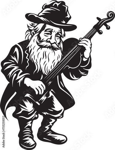 Fairy Tale Symphony Vector Gnome and Violin Emblem Melodic Minstrel Gnome Playing Violin Logo Icon