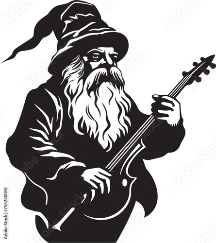 Melodic Minstrel Gnome Playing Violin Logo Icon Whispering Woods Vector Gnome and Violin Emblem