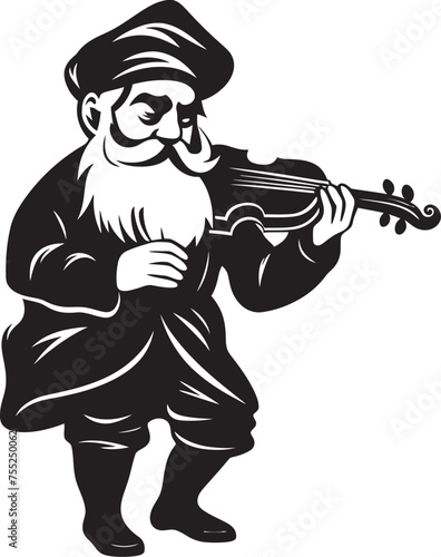 Magical Symphony Gnome Playing Violin Logo Design Sylvan Sonata Gnome with Violin Vector Emblem