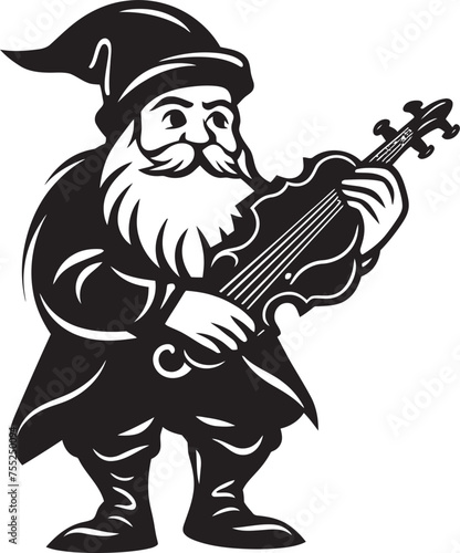 Fairy Tale Symphony Vector Gnome and Violin Emblem Melodic Minstrel Gnome Playing Violin Logo Icon