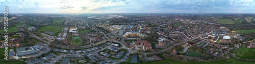 Aerial Ultra Wide View of Central Hatfield City of England, Great Britain During Sunset. March 9th, 2024 photo