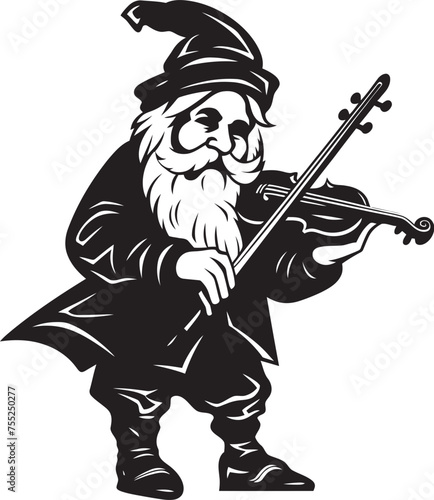 Fairy Tale Fiddler Gnome with Violin Vector Icon Woodland Whispers Vector Logo Design with Gnome and Violin