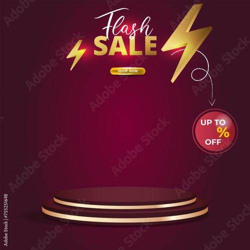 flash sale discount template banner with blank space 3d podium for product sale with abstract gradient red and purple background design5