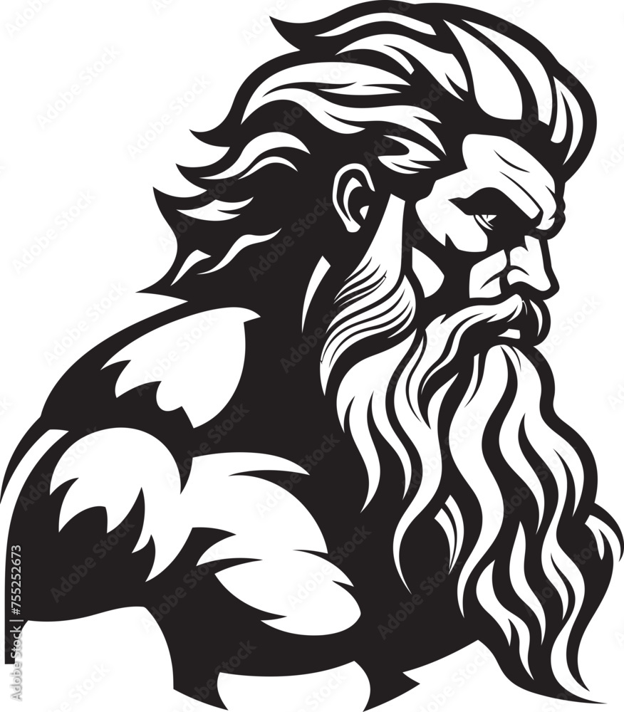 Fototapeta premium Zeus Sculpt Gym Icon with Thunder God Vector Olympus Powerhouse Vector Logo Design with Olympian Deity