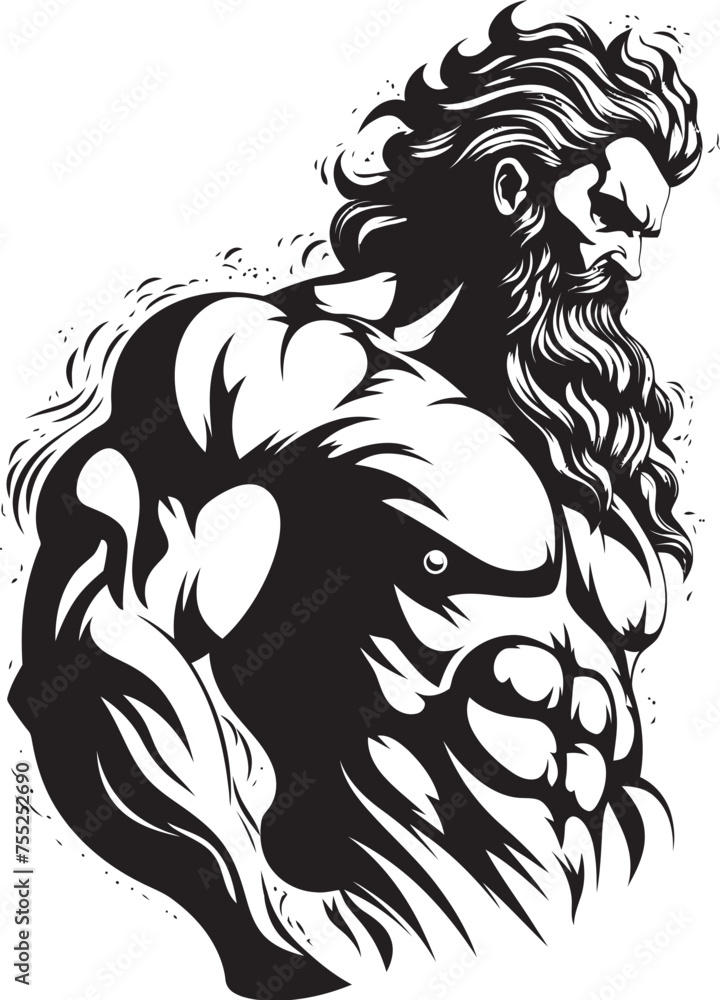 Naklejka premium Thunderbolt Fitness Zeus God Gyming Emblem Vector Zeus Sculpt Gym Icon with Thunder God Vector