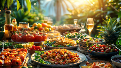 Sumptuous Outdoor Buffet Spread in Tropical Setting