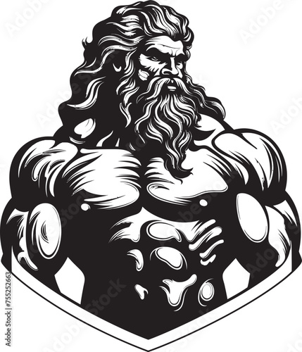 Zeus Muscle Forge Zeus God Gyming Emblem Vector Thunderous Training Gym Icon with Olympian Deity Vector