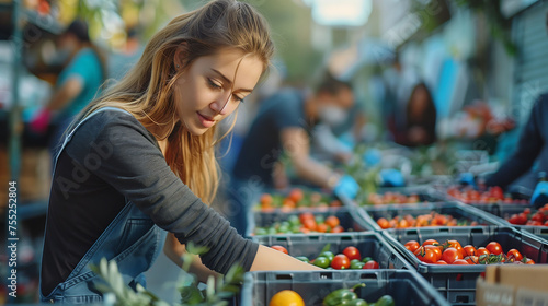 Young Woman Selecting Fresh Tomatoes at Farmer's Market