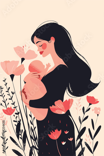 Vector illustration with her kid flowers background