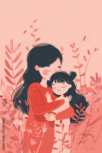Vector illustration with her kid flowers background