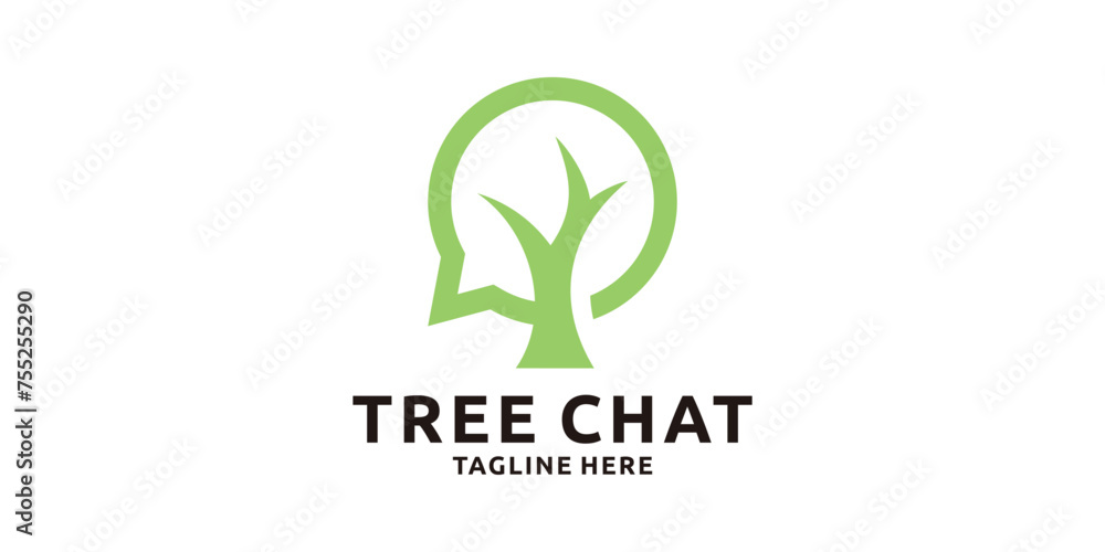tree and speech bubble logo design, talk, consultancy, logo design template, symbol, creative idea. - obrazy, fototapety, plakaty 