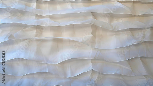 A closeup of white ruffled fabric with shadows creating a textured layered look photo