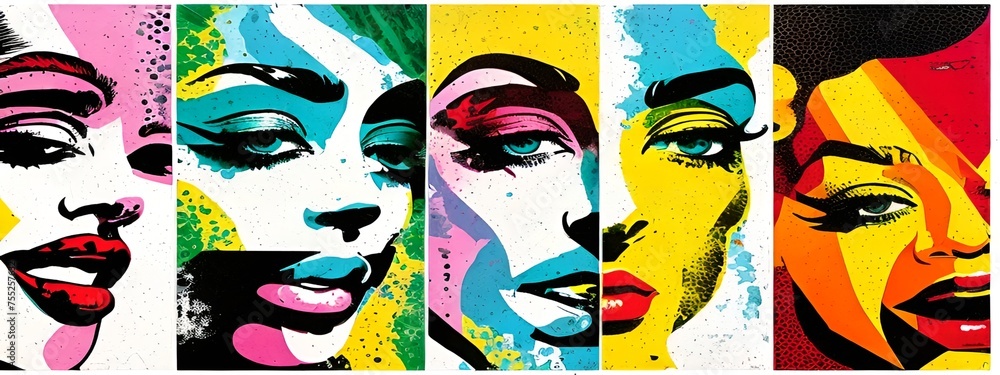 Abstrakter Hintergrund für Design, Pop Art-Stil, weibliche Gesichter 8.