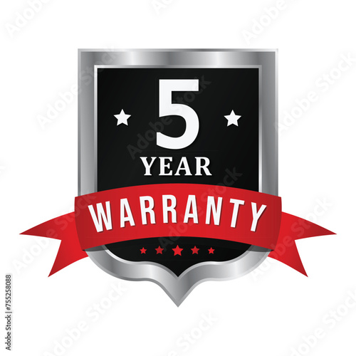 5 Year Warranty Silver Shield Badge Sticker Vector png Transparent Background