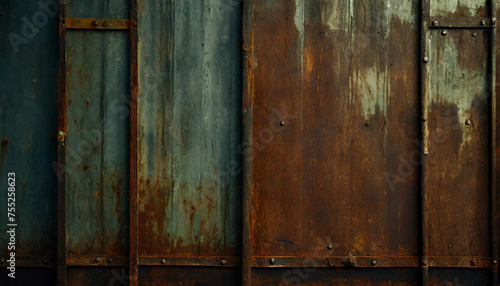 Old rusty wall, metal, iron, screws, straight lines, protruding, blue, wallpaper, texture