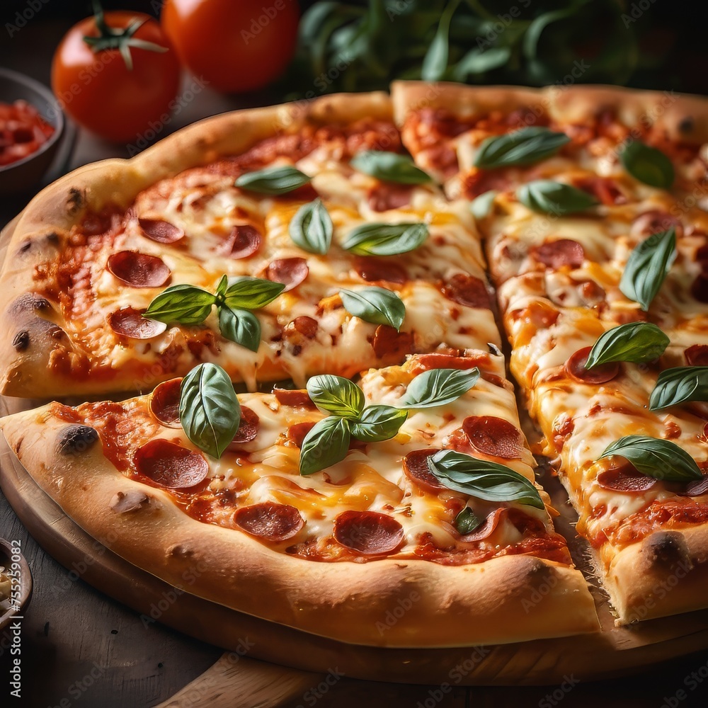 Pizza with cheese served at the table Pizza with cheese served at the table