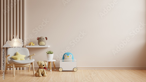 Mockup wall in the children's room on white wall background,Scandinavian style children room
