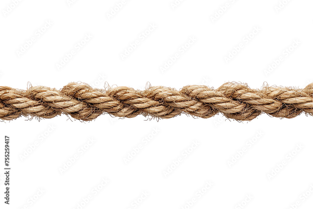 A close-up of a brown rope with a secure knot, isolated on a background