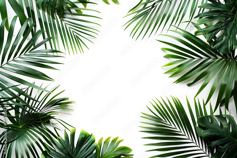 Frame palm leaves isolated on a white background