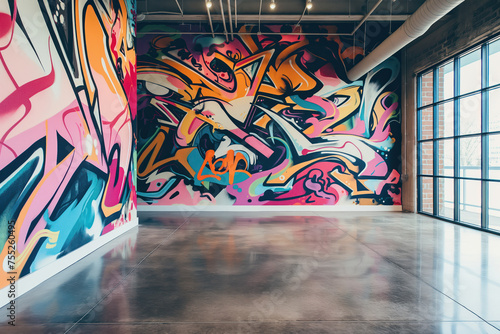 Vibrant Urban Graffiti Art Decorating Modern Interior Space