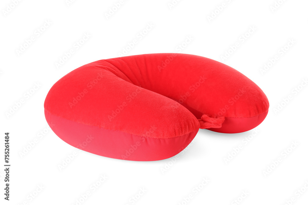 One red travel pillow isolated on white One red travel pillow isolated on white