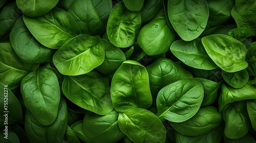 Background of pile of fresh green spinach leaves