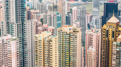 Dense cluster of highrise residential and commercial buildings showcasing urban architecture and city living