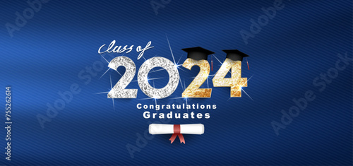 Class of 2024 Vector text for graduation gold and silver design, congratulation event, T-shirt, party, high school or college graduate. Lettering for greeting, invitation card
