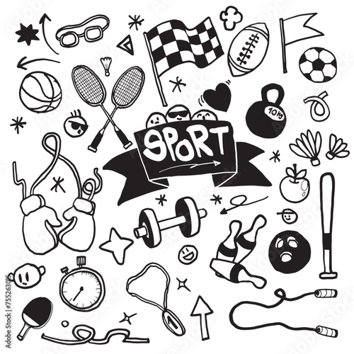 Hand Drawn Collection of Diverse Sports Equipment.