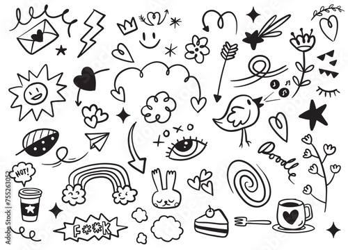 Hand Drawn Assortment of Cute Doodle Elements.