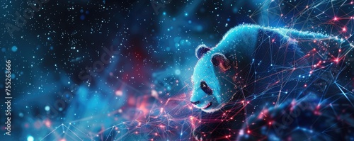Galaxy cluster with cybernetic pandas patrolling, ensuring cybersecurity across space, futuristic guardians photo